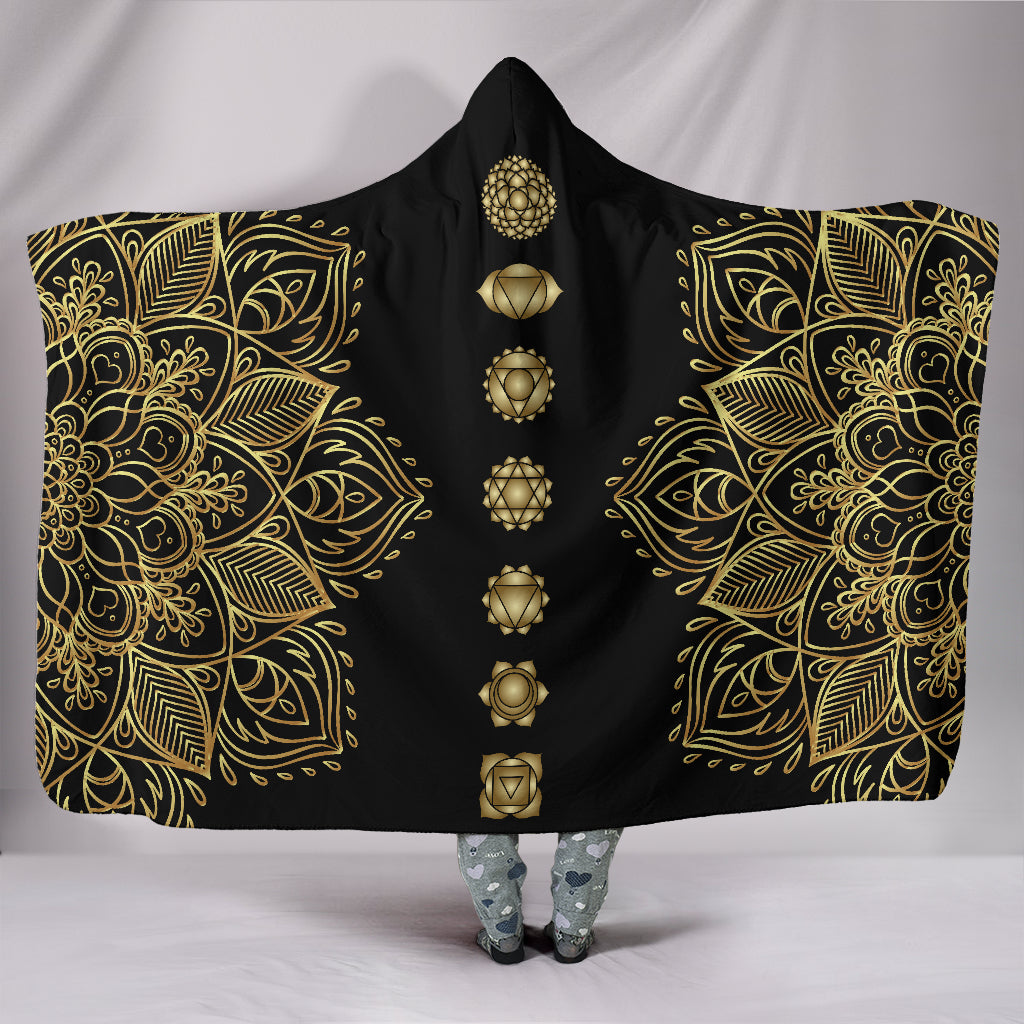 Seven Golden Chakras Mandala Hooded Blanket