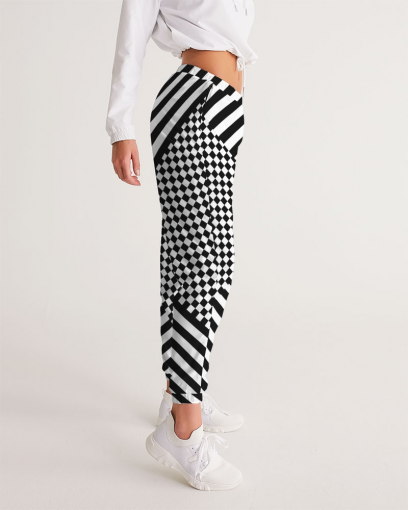 Black & White Checkered Zebra Striped Festival Women's Track Pants - Mind Gone