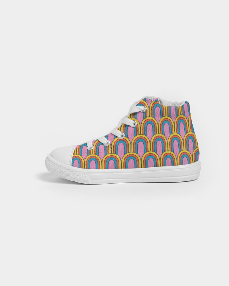 Groovy Summer Rainbows Kids Hightop Canvas Shoes