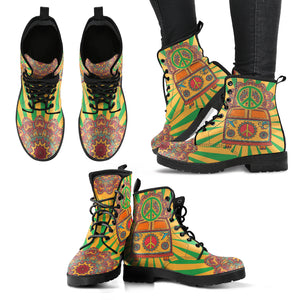 Hippie Van Peace Symbol Handcrafted Vegan Leather Boots