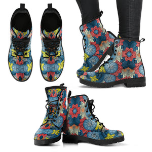 Boho Floral Women's Combat Boots - Multicolor Mandala Paisley Print - Mind Gone