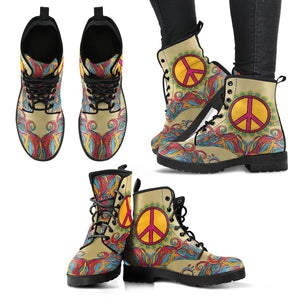 Hippie Peace Symbol Vegan Leather Boots