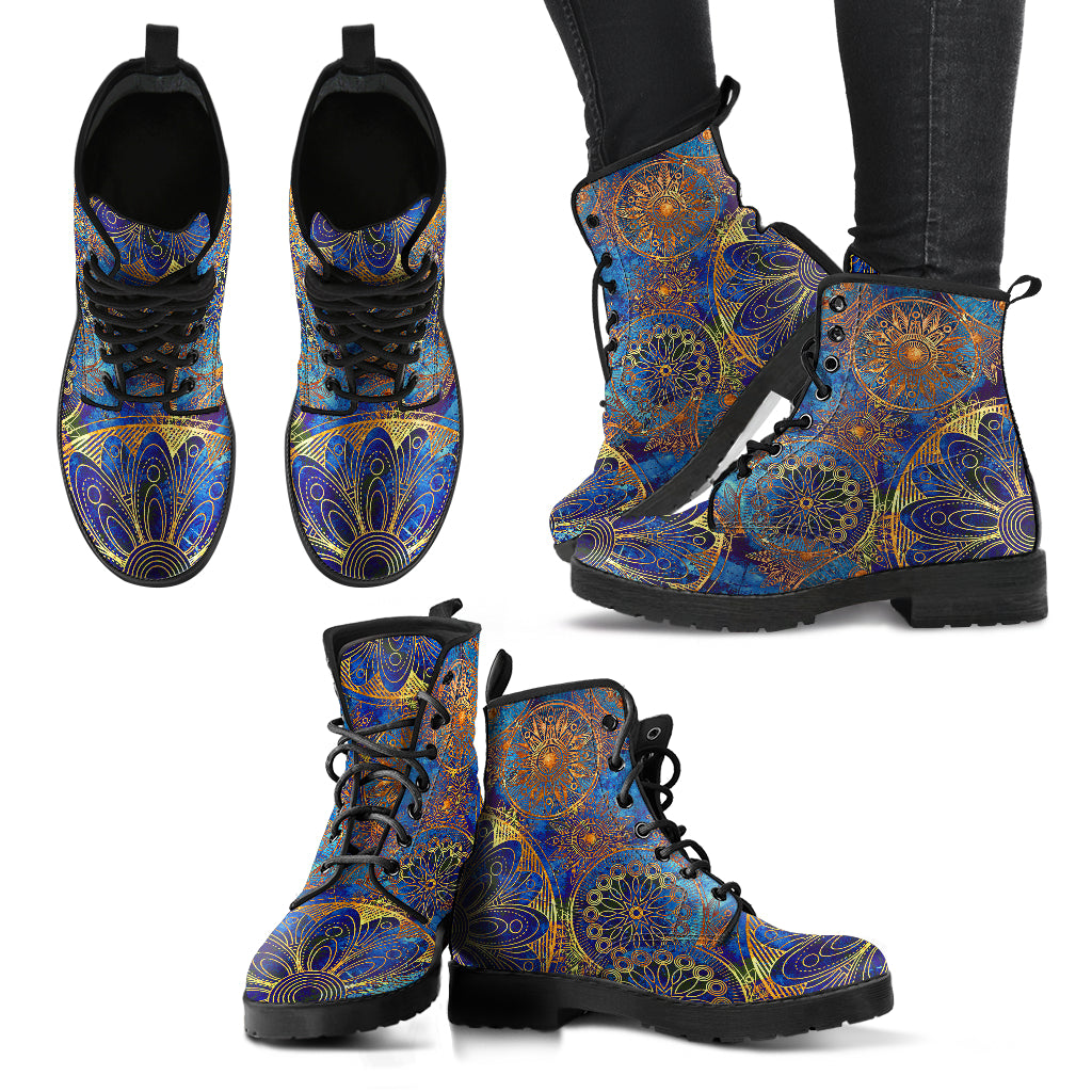 Blue & Gold Bohemian Leather Boots - Mind Gone