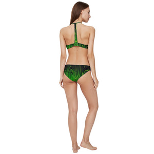 Green Liquid Marbling Banded Triangle Bikini Set