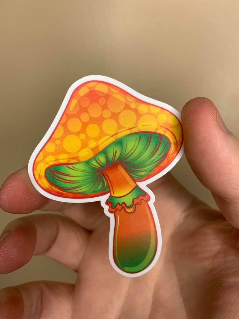 Magic Mushroom Sticker Psychedelic Orange & Green