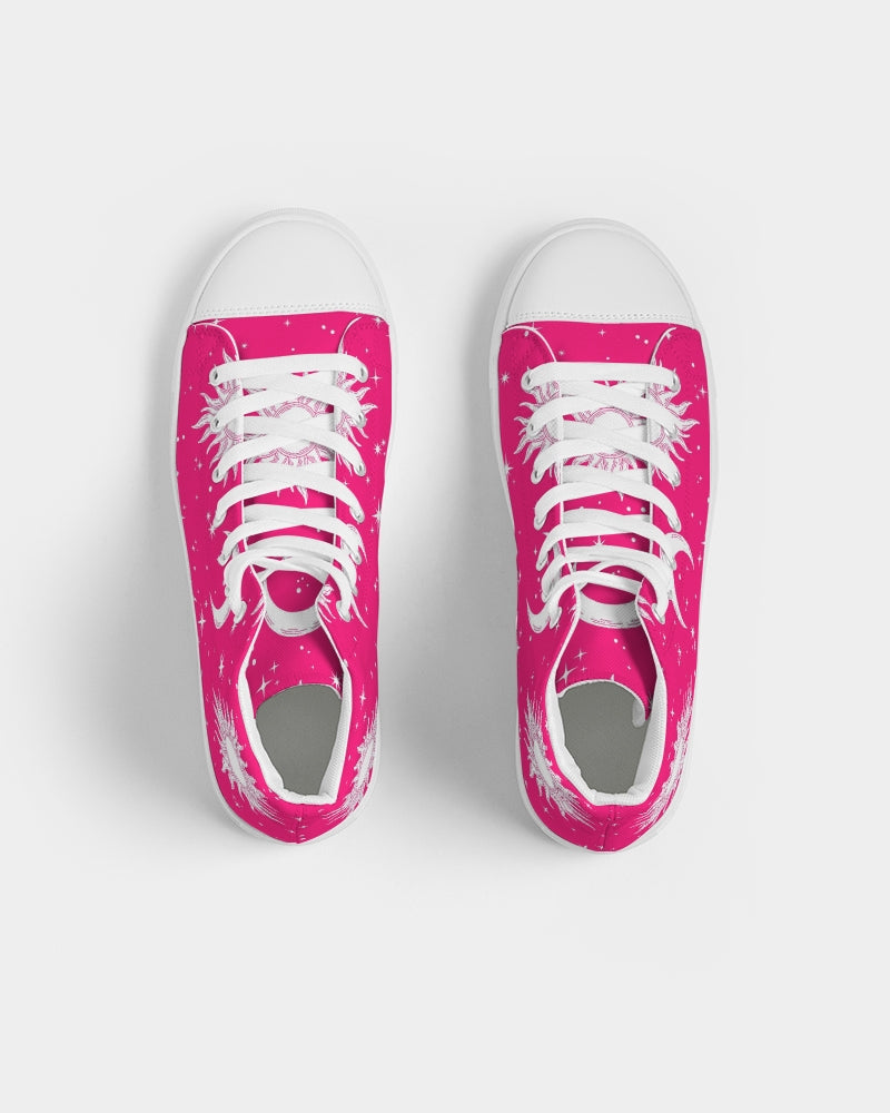 Pink Celestial Sun & Moon Women's Hightop Canvas Shoes