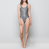 Black White Checkerboard One-Piece Foil Swimsuit