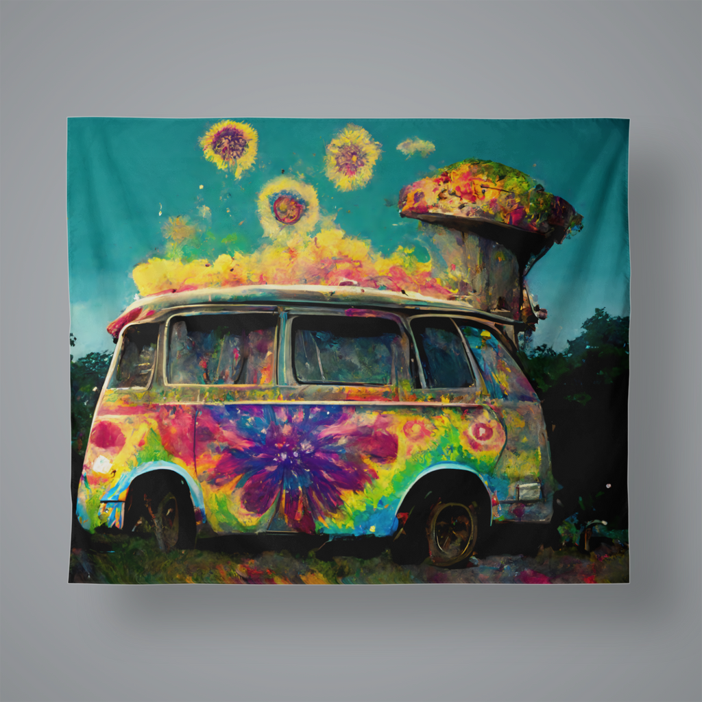 Trippy Hippie Van Wall Tapestry