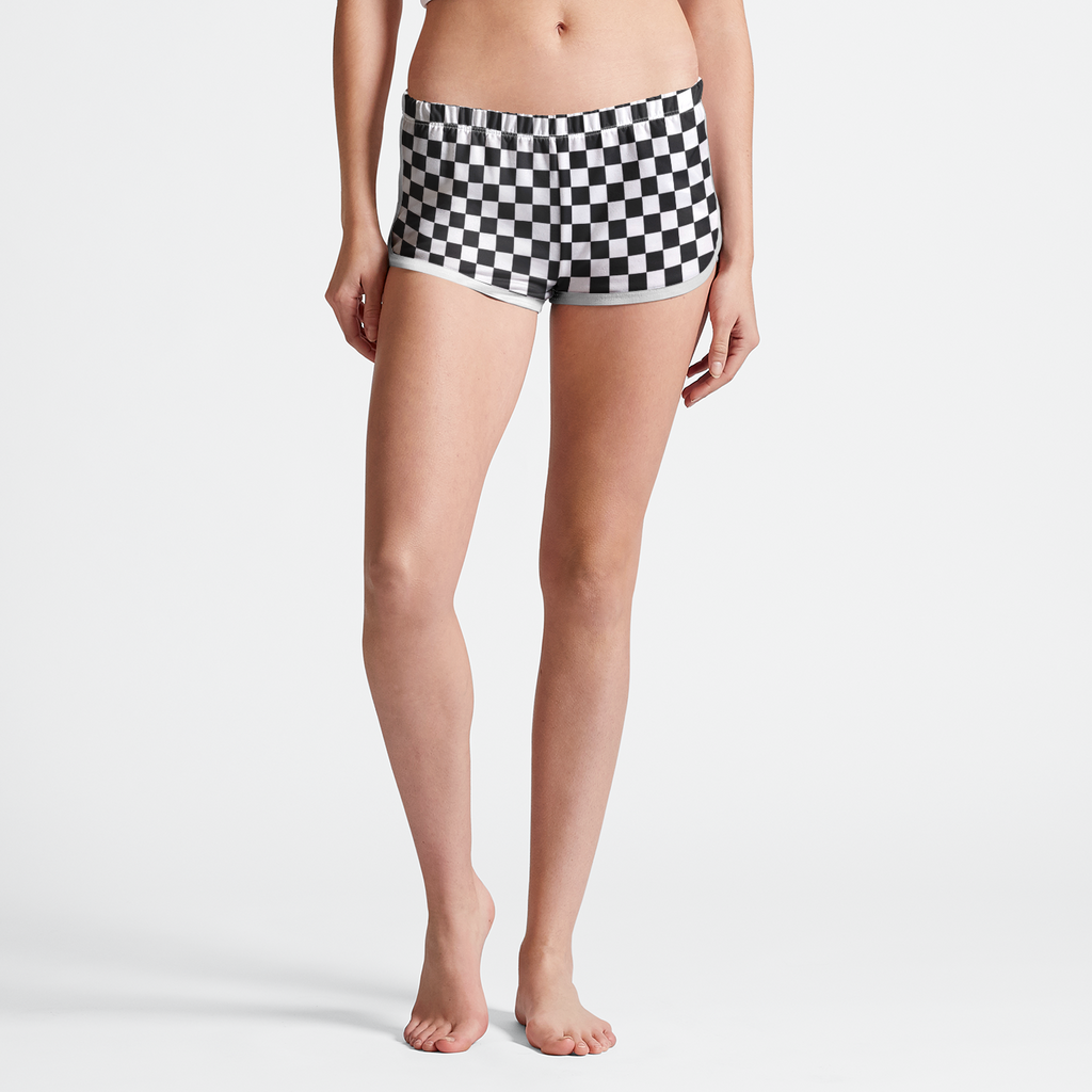 Black White Checkerboard Womens Retro Shorts