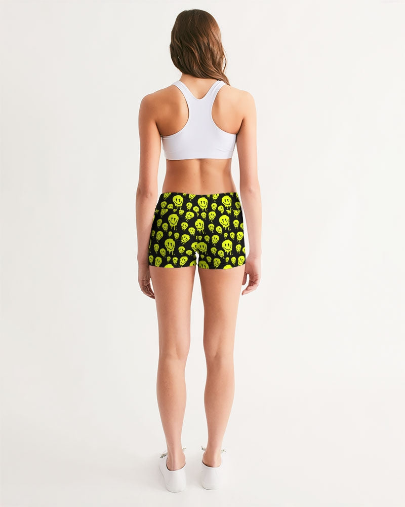 Drippy Melting Smiley Faces Aesthetic Women's Mid-Rise Yoga Shorts