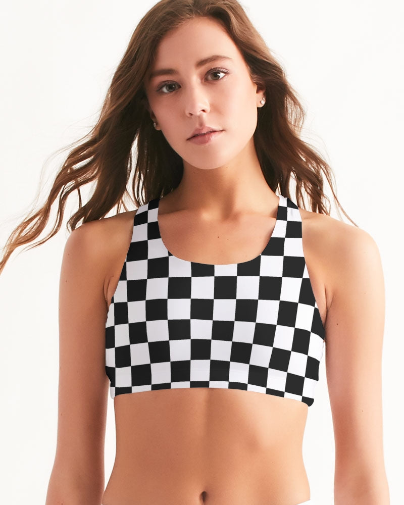 Checkered Black White Women's Seamless Sports Bra