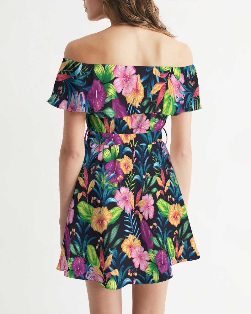 Hibiscus Floral Tropics Women's Off-Shoulder Dress