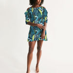 Tropical Flora Summer Women's Open Shoulder A-Line Dress