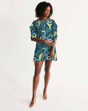 Tropical Flora Summer Women's Open Shoulder A-Line Dress