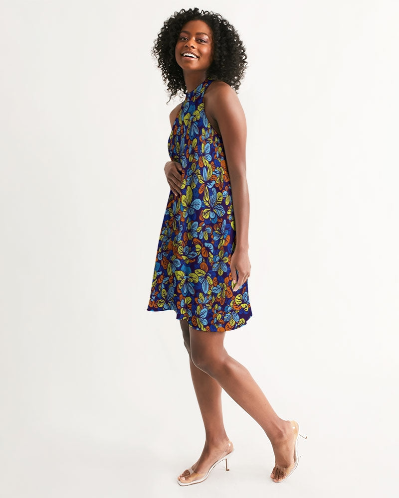 Blue Botanical Floral Women's Halter Dress