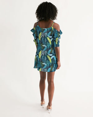 Tropical Flora Summer Women's Open Shoulder A-Line Dress