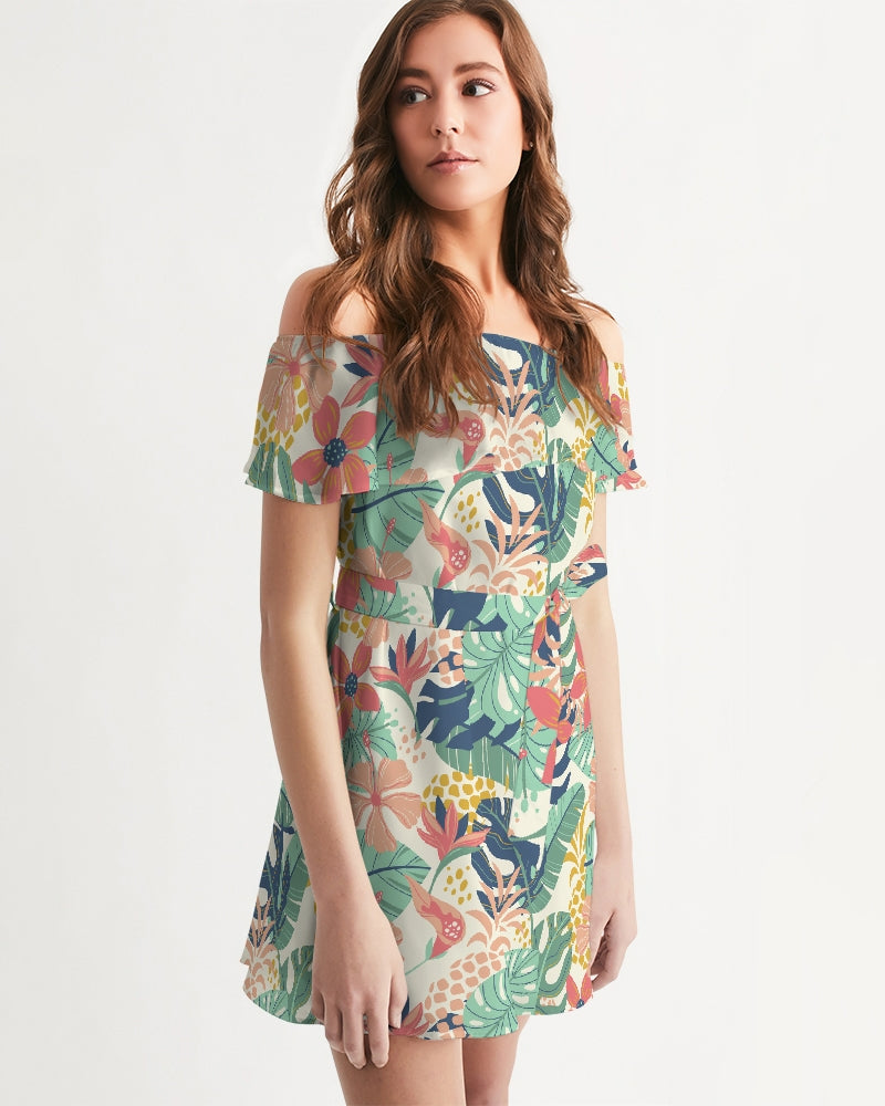 Summer Tropical Floral Women's Off-Shoulder Dress