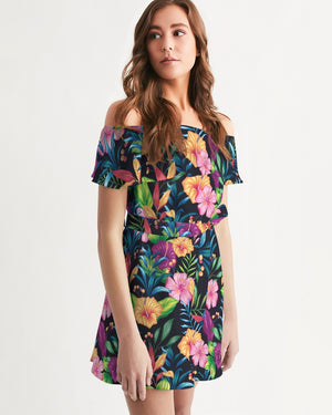 Hibiscus Floral Tropics Women's Off-Shoulder Dress