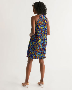 Blue Botanical Floral Women's Halter Dress