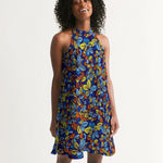 Blue Botanical Floral Women's Halter Dress