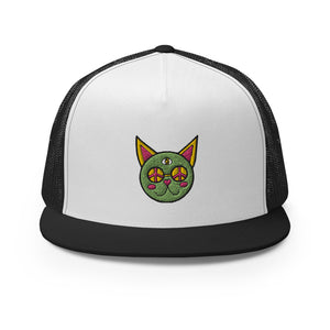 Groovy Trippy Hippie Cat Trucker Cap