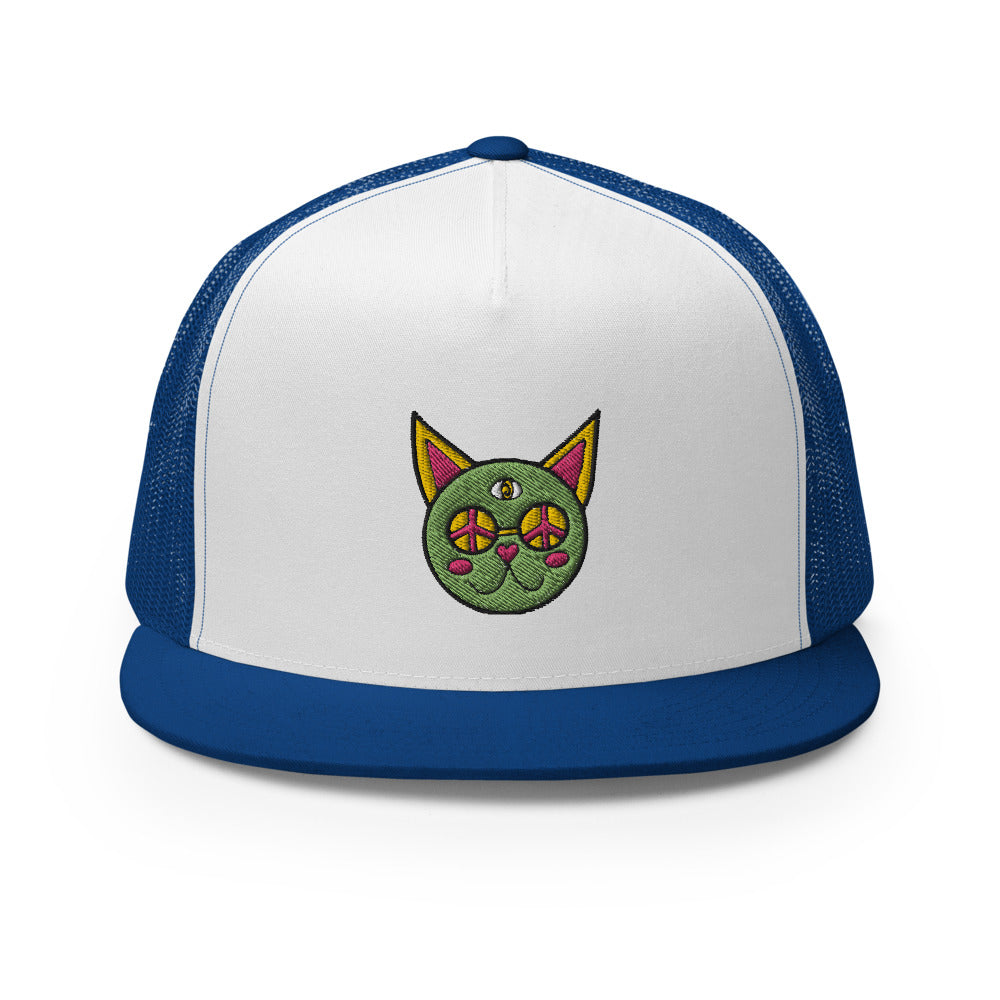 Groovy Trippy Hippie Cat Trucker Cap