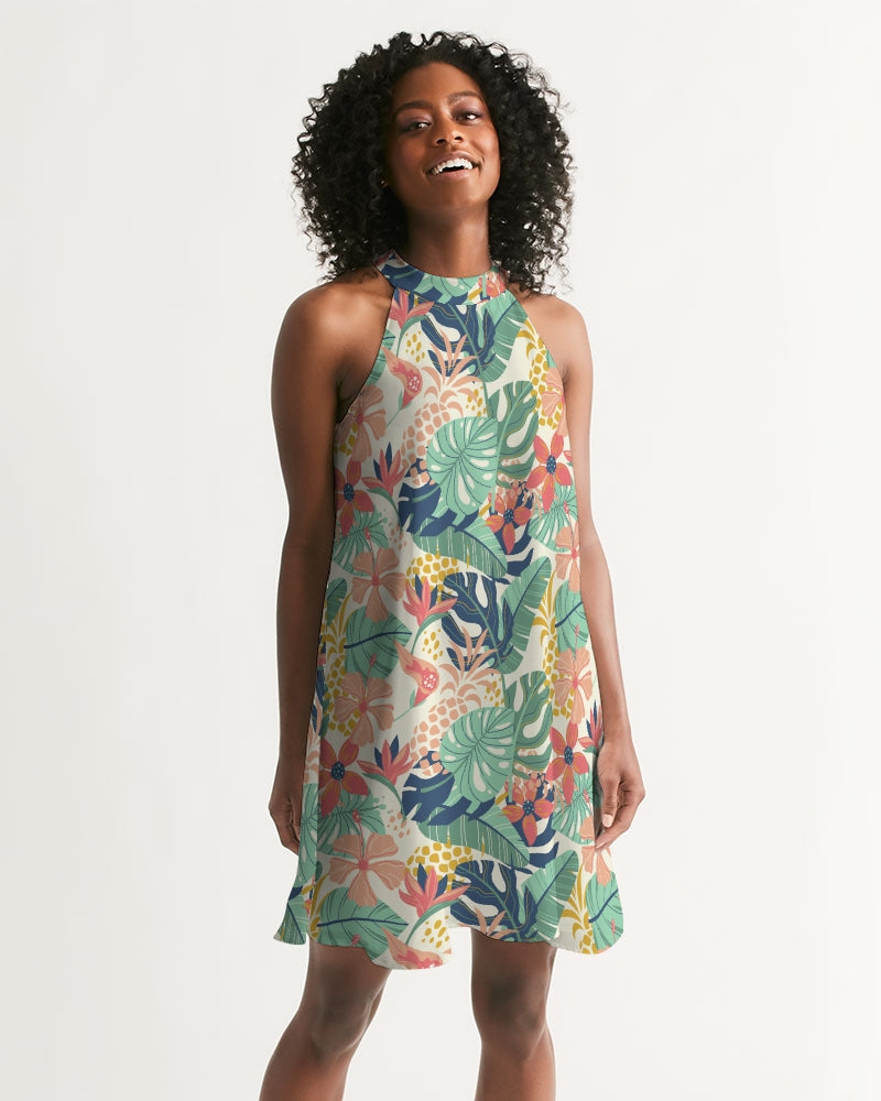 Summer Tropical Floral Women's Halter Dress