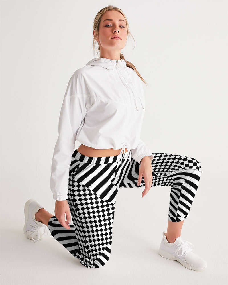 Black & White Checkered Zebra Striped Festival Women's Track Pants - Mind Gone