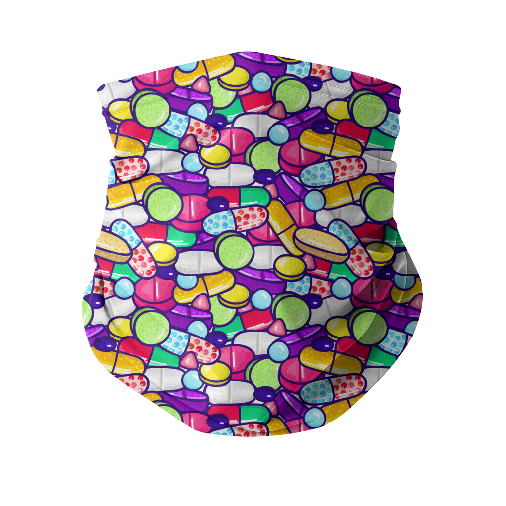 Colorful Pills + Thrills Neck Gaiter