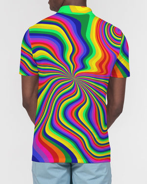 Neon Pour Rainbow Swirl Men's Slim Fit Short Sleeve Polo