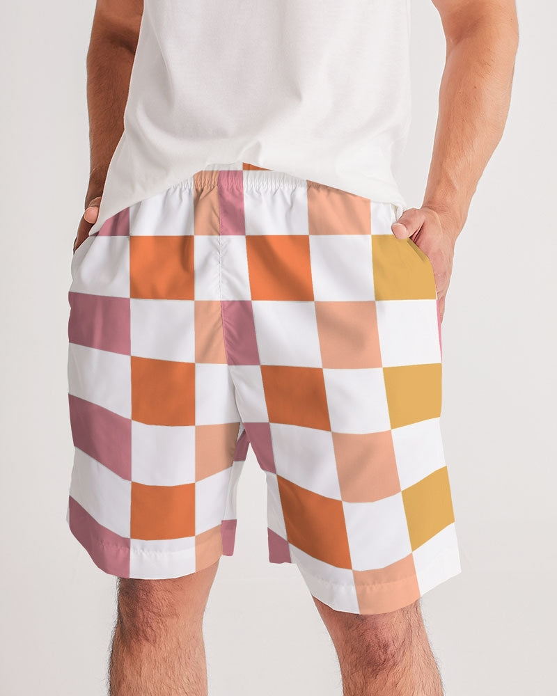 Groovy Retro Checkerboard Men's Jogger Shorts