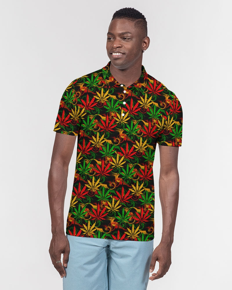 Rasta Ganja Men's Slim Fit Short Sleeve Polo