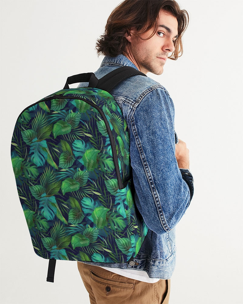 Tropical Green Palm Leaves Monstera Large Backpack