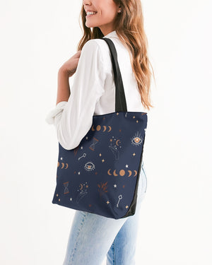 Esoteric Moon Phases Alchemy Stars Canvas Zip Tote
