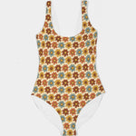 Retro Colorful Smiling Flowers Women's One-Piece Swimsuit