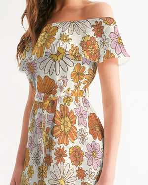 Seventies Floral Bloom Women's Off-Shoulder Dress