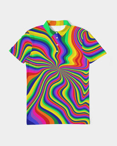 Neon Pour Rainbow Swirl Men's Slim Fit Short Sleeve Polo