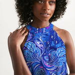 Blue Ornate Floral Women's Halter Dress