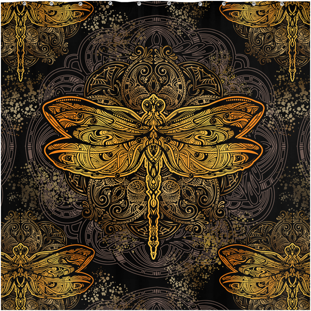 Gold Dragonfly Shower Curtain