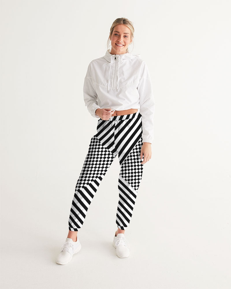 Black & White Checkered Zebra Striped Festival Women's Track Pants - Mind Gone