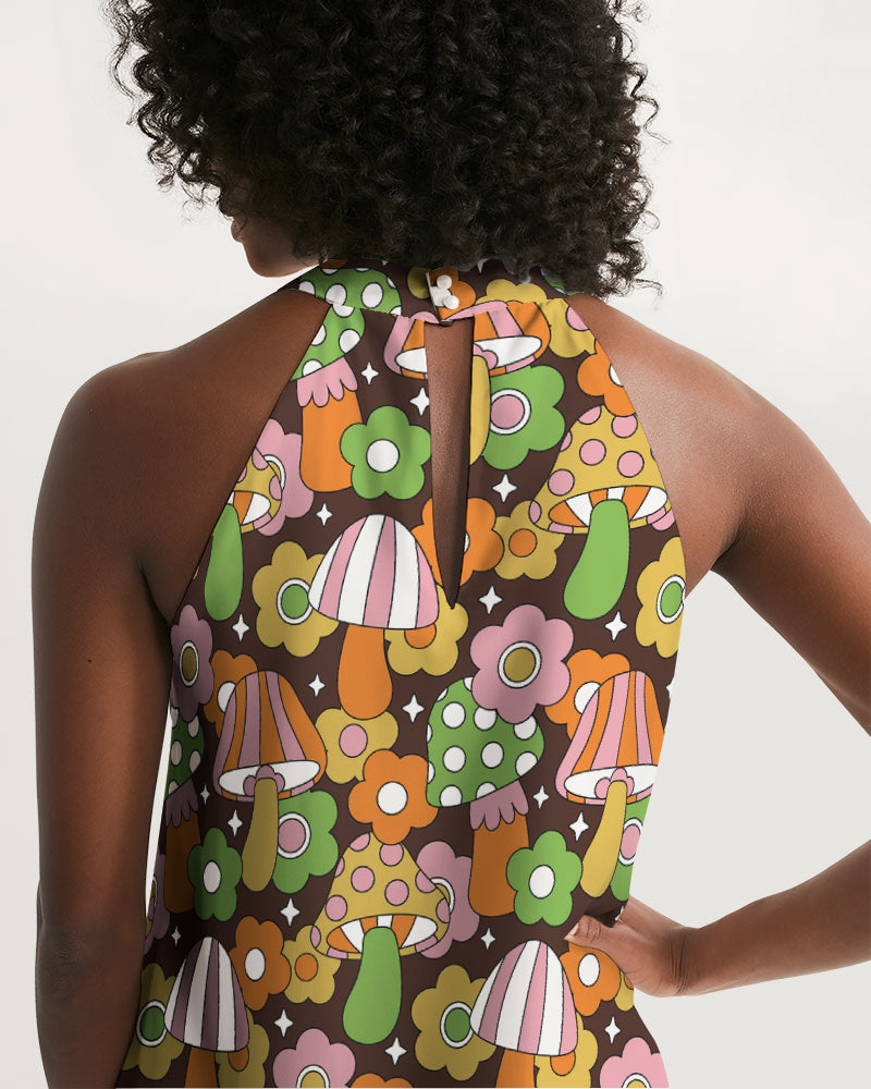 Retro Hippie Mushrooms Women's Halter Dress