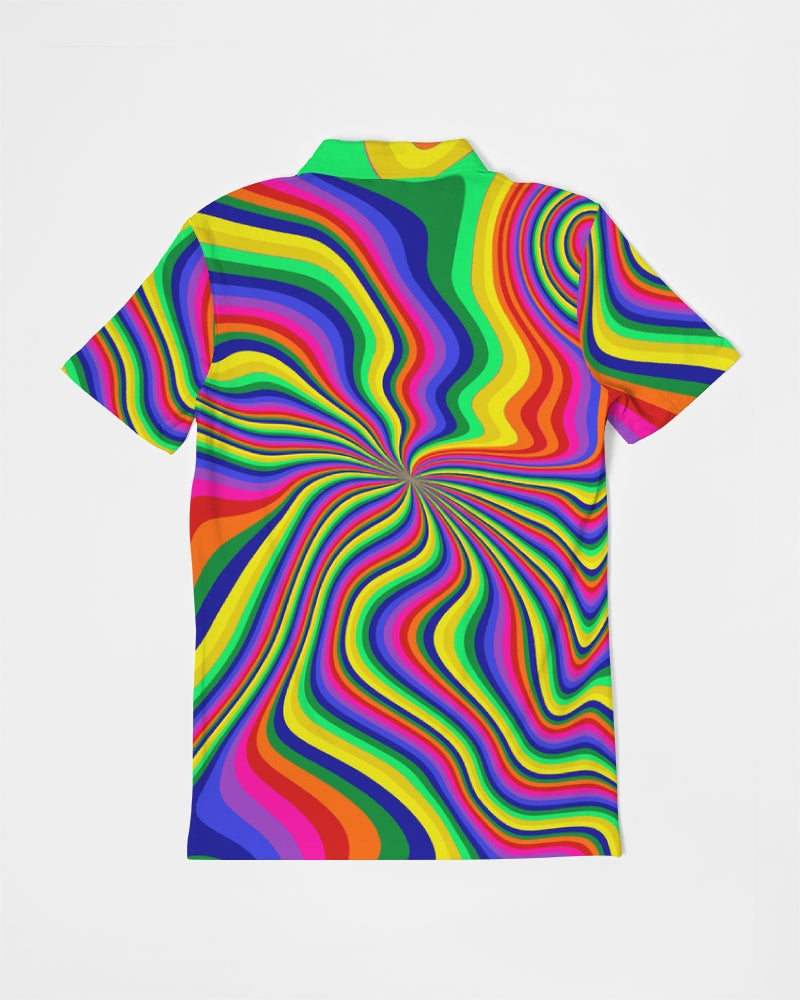 Neon Pour Rainbow Swirl Men's Slim Fit Short Sleeve Polo