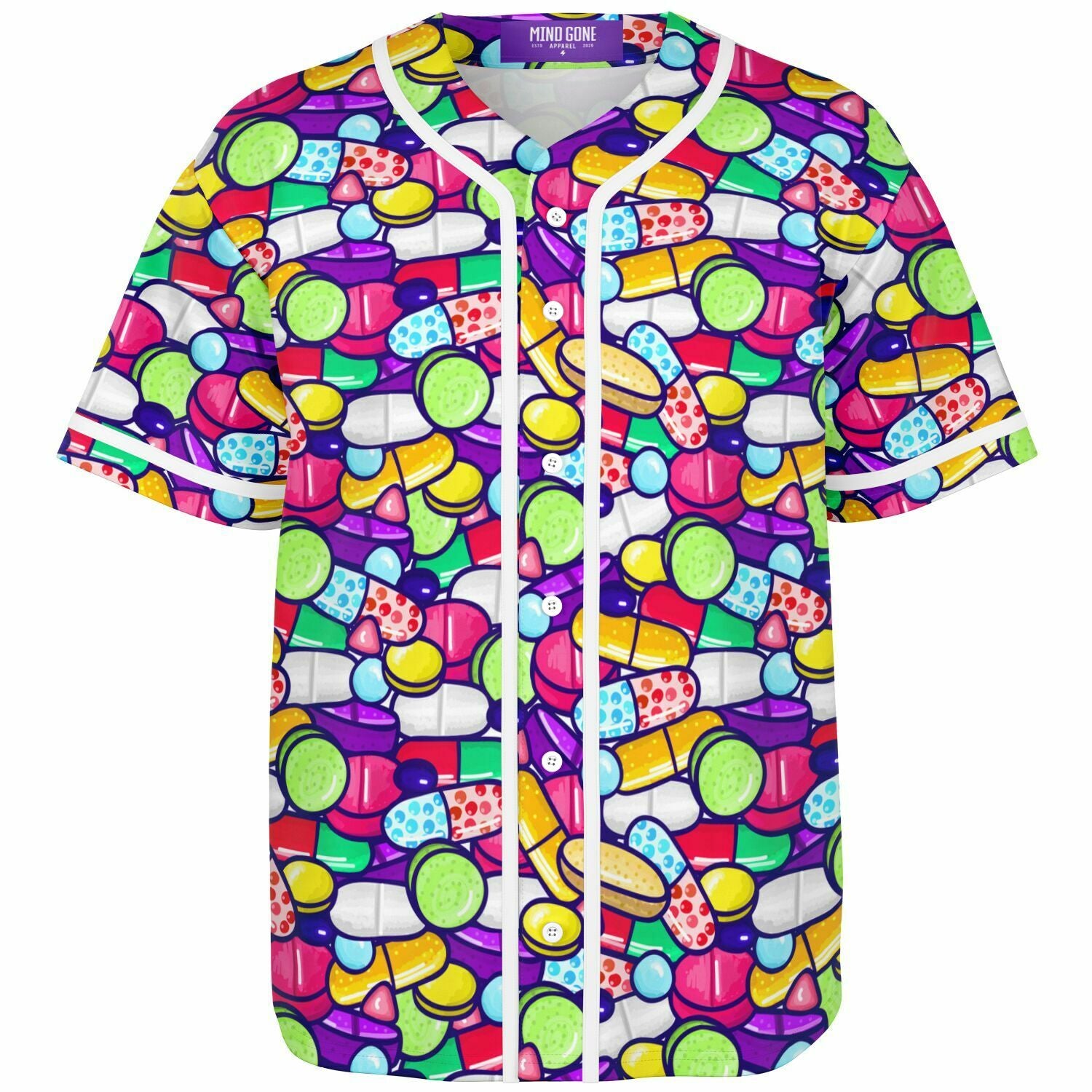 Trippy Colorful Pills EDM Baseball Jersey