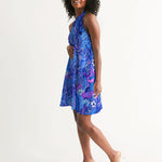 Blue Ornate Floral Women's Halter Dress