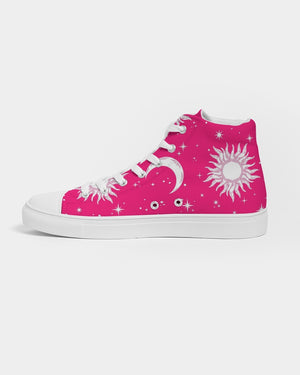 Pink Celestial Sun & Moon Women's Hightop Canvas Shoes