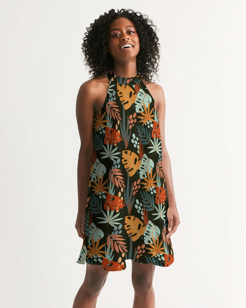 Summer Tropical Pattern Women's Halter Dress