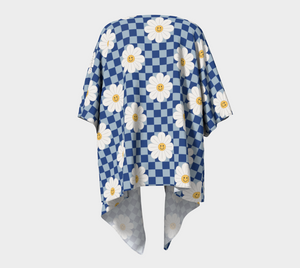 Happy Flowers Checker Draped Kimono