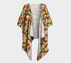 Retro Hippie Mushrooms Draped Kimono