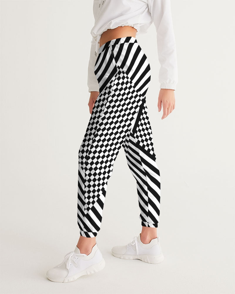 Black & White Checkered Zebra Striped Festival Women's Track Pants - Mind Gone