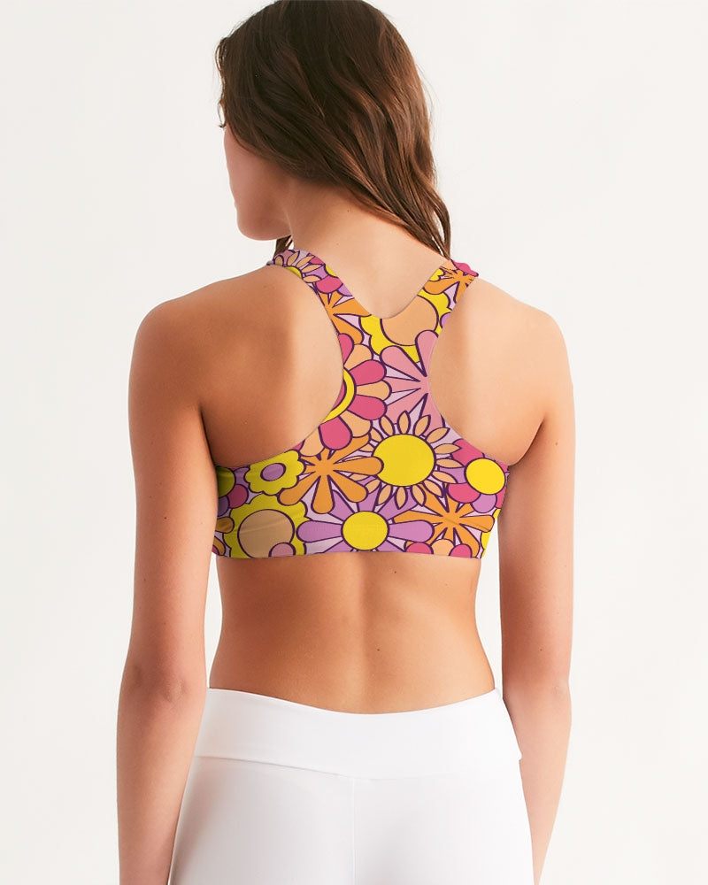 Groovy 60s Floral Women's Seamless Sports Bra